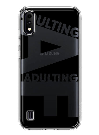Samsung Galaxy A01 Black Clear Funny Text Quote Adulting AF Hybrid Protective Phone Case Cover