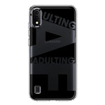 Samsung Galaxy A01 Black Clear Funny Text Quote Adulting AF Hybrid Protective Phone Case Cover
