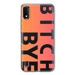 Samsung Galaxy A01 Peach Orange Clear Funny Text Quote Bitch Bye Hybrid Protective Phone Case Cover