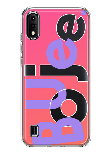Samsung Galaxy A01 Pink Purple Clear Funny Text Quote Boujee Hybrid Protective Phone Case Cover