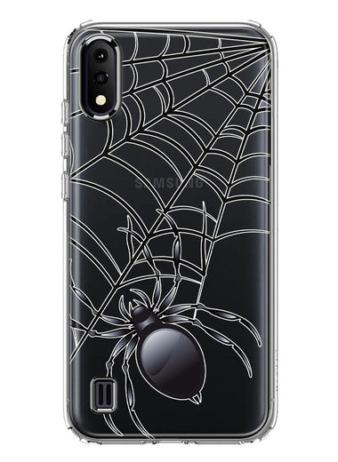 Samsung Galaxy A01 Creepy Black Spider Web Halloween Horror Spooky Hybrid Protective Phone Case Cover