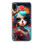 Samsung Galaxy A01 Halloween Spooky Colorful Day of the Dead Skull Girl Hybrid Protective Phone Case Cover
