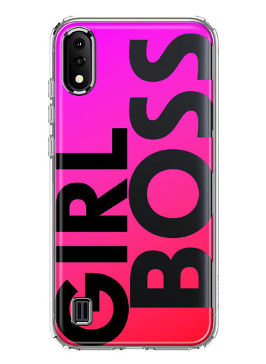 Samsung Galaxy A01 Pink Clear Funny Text Quote Girl Boss Hybrid Protective Phone Case Cover