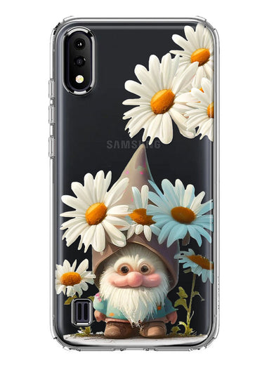 Samsung Galaxy A01 Cute Gnome White Daisy Flowers Floral Hybrid Protective Phone Case Cover