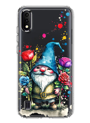 Samsung Galaxy A01 Gnome Red Purple Blue Roses Garden Hybrid Protective Phone Case Cover