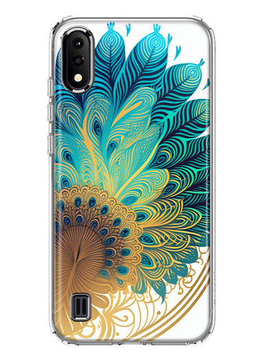 Samsung Galaxy A01 Mandala Geometry Abstract Peacock Feather Pattern Hybrid Protective Phone Case Cover