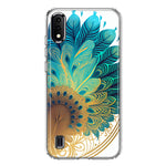 Samsung Galaxy A01 Mandala Geometry Abstract Peacock Feather Pattern Hybrid Protective Phone Case Cover