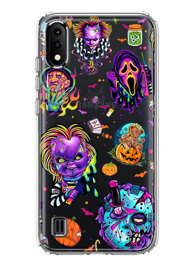 Samsung Galaxy A01 Cute Halloween Spooky Horror Scary Neon Characters Hybrid Protective Phone Case Cover