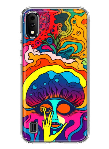 Samsung Galaxy A01 Neon Rainbow Psychedelic Trippy Hippie Big Brain Hybrid Protective Phone Case Cover
