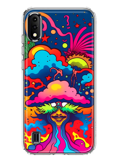 Samsung Galaxy A01 Neon Rainbow Psychedelic Trippy Hippie Bomb Star Dream Hybrid Protective Phone Case Cover