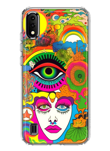 Samsung Galaxy A01 Neon Rainbow Psychedelic Trippy Hippie DaydreamHybrid Protective Phone Case Cover