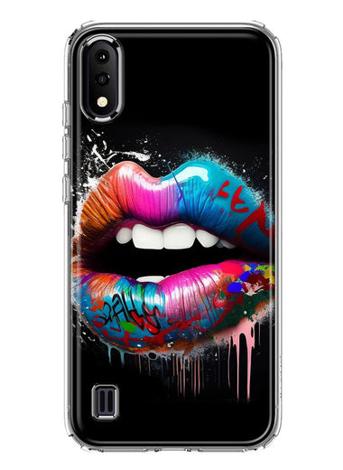 Samsung Galaxy A01 Colorful Lip Graffiti Painting Art Hybrid Protective Phone Case Cover