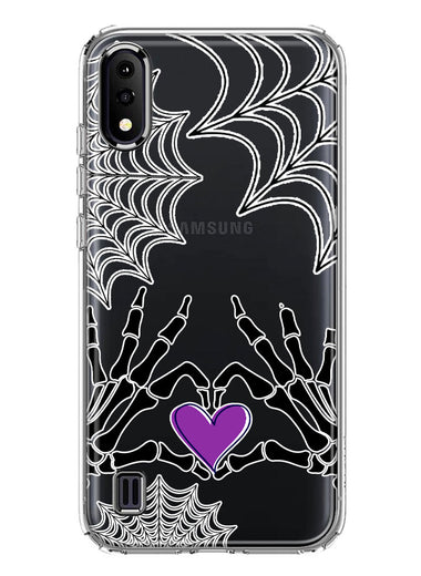 Samsung Galaxy A01 Halloween Skeleton Heart Hands Spooky Spider Web Hybrid Protective Phone Case Cover