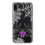 Samsung Galaxy A01 Halloween Skeleton Heart Hands Spooky Spider Web Hybrid Protective Phone Case Cover