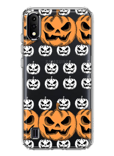 Samsung Galaxy A01 Halloween Spooky Horror Scary Jack O Lantern Pumpkins Hybrid Protective Phone Case Cover