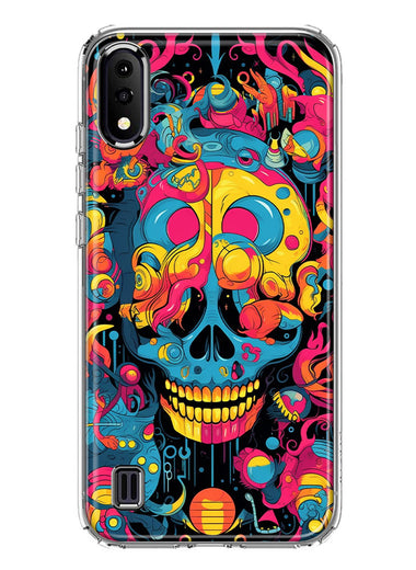 Samsung Galaxy A01 Psychedelic Trippy Death Skull Pop Art Hybrid Protective Phone Case Cover