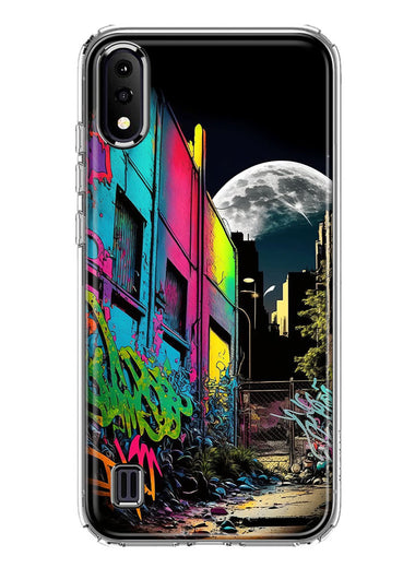 Samsung Galaxy A01 Urban City Full Moon Graffiti Painting Art Hybrid Protective Phone Case Cover