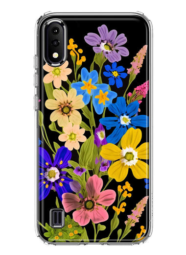 Samsung Galaxy A01 Blue Yellow Vintage Spring Wild Flowers Floral Hybrid Protective Phone Case Cover