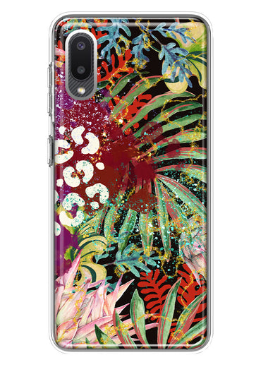 Samsung Galaxy A02 Leopard Tropical Flowers Vacation Dreams Hibiscus Floral Hybrid Protective Phone Case Cover