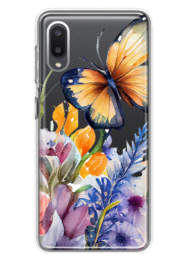 Samsung Galaxy A02 Spring Summer Flowers Butterfly Purple Blue Lilac Floral Hybrid Protective Phone Case Cover