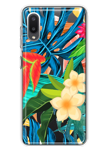 Samsung Galaxy A02 Blue Monstera Pothos Tropical Floral Summer Flowers Hybrid Protective Phone Case Cover