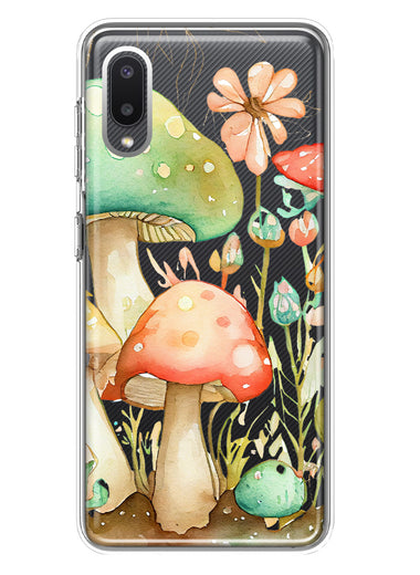 Samsung Galaxy A02 Fairytale Watercolor Mushrooms Pastel Spring Flowers Floral Hybrid Protective Phone Case Cover