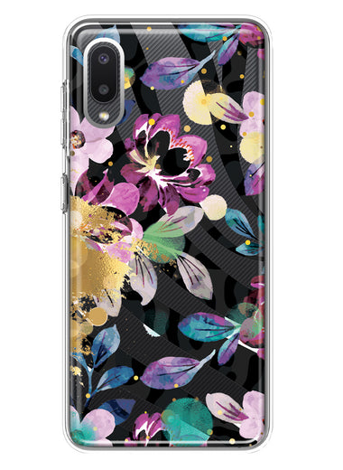 Samsung Galaxy A02 Zebra Stripes Tropical Flowers Purple Blue Summer Vibes Hybrid Protective Phone Case Cover