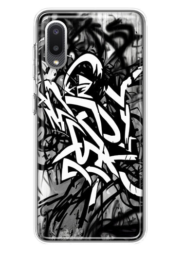 Samsung Galaxy A02 Black White Urban Graffiti Hybrid Protective Phone Case Cover