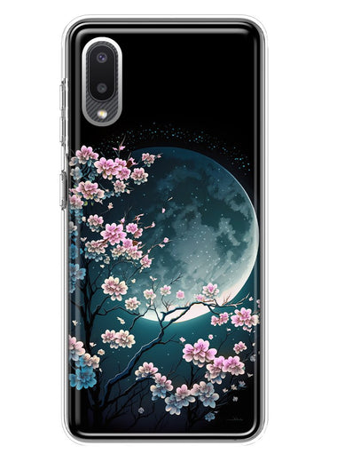 Samsung Galaxy A02 Kawaii Manga Pink Cherry Blossom Full Moon Hybrid Protective Phone Case Cover