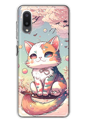 Samsung Galaxy A02 Kawaii Manga Pink Cherry Blossom Cute Cat Hybrid Protective Phone Case Cover