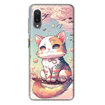 Samsung Galaxy A02 Kawaii Manga Pink Cherry Blossom Cute Cat Hybrid Protective Phone Case Cover