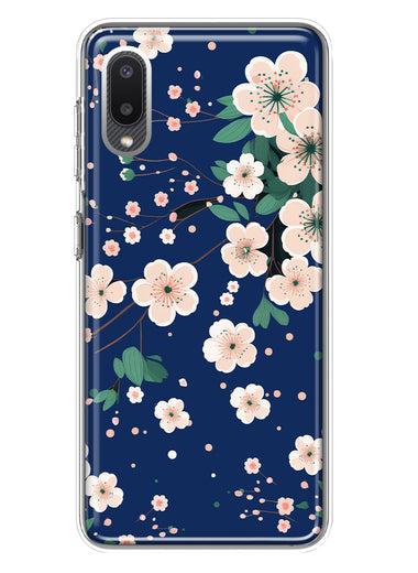 Samsung Galaxy A02 Kawaii Japanese Pink Cherry Blossom Navy Blue Hybrid Protective Phone Case Cover