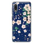 Samsung Galaxy A02 Kawaii Japanese Pink Cherry Blossom Navy Blue Hybrid Protective Phone Case Cover