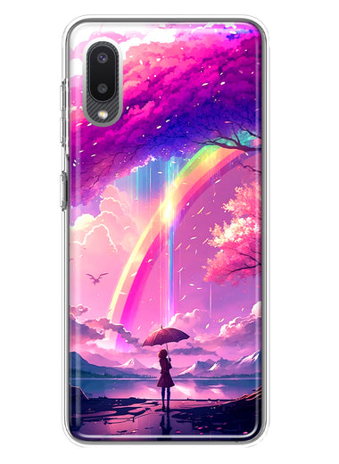 Samsung Galaxy A02 Kawaii Manga Pink Cherry Blossom Japanese Rainbow Girl Hybrid Protective Phone Case Cover