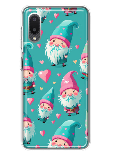 Samsung Galaxy A02 Turquoise Pink Hearts Gnomes Hybrid Protective Phone Case Cover