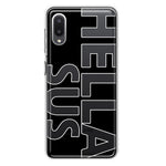 Samsung Galaxy A02 Black Clear Funny Text Quote Hella Sus Hybrid Protective Phone Case Cover