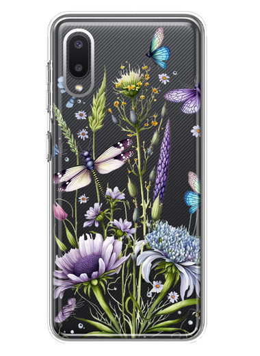 Samsung Galaxy A02 Lavender Dragonfly Butterflies Spring Flowers Hybrid Protective Phone Case Cover