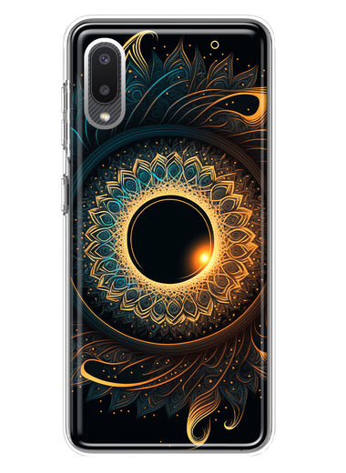 Samsung Galaxy A02 Mandala Geometry Abstract Eclipse Pattern Hybrid Protective Phone Case Cover
