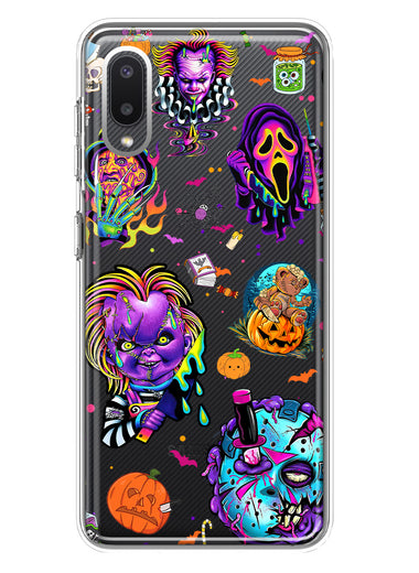 Samsung Galaxy A02 Cute Halloween Spooky Horror Scary Neon Characters Hybrid Protective Phone Case Cover