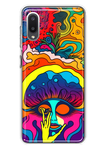 Samsung Galaxy A02 Neon Rainbow Psychedelic Trippy Hippie Big Brain Hybrid Protective Phone Case Cover