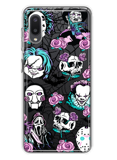 Samsung Galaxy A02 Roses Halloween Spooky Horror Characters Spider Web Hybrid Protective Phone Case Cover