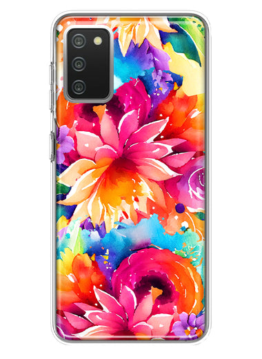 Samsung Galaxy A02S Watercolor Paint Summer Rainbow Flowers Bouquet Bloom Floral Hybrid Protective Phone Case Cover
