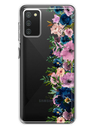 Samsung Galaxy A02S Navy Blue Summer Watercolor Floral Classic Purple Flowers Hybrid Protective Phone Case Cover