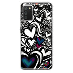 Samsung Galaxy A02S Black White Hearts Love Graffiti Hybrid Protective Phone Case Cover