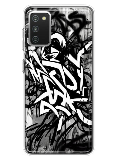 Samsung Galaxy A02S Black White Urban Graffiti Hybrid Protective Phone Case Cover