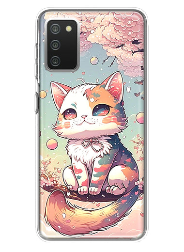 Samsung Galaxy A02S Kawaii Manga Pink Cherry Blossom Cute Cat Hybrid Protective Phone Case Cover