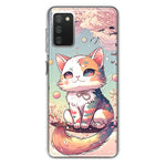 Samsung Galaxy A02S Kawaii Manga Pink Cherry Blossom Cute Cat Hybrid Protective Phone Case Cover