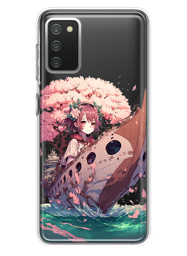 Samsung Galaxy A02S Kawaii Manga Pink Cherry Blossom Japanese Girl Boat Hybrid Protective Phone Case Cover