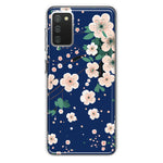 Samsung Galaxy A02S Kawaii Japanese Pink Cherry Blossom Navy Blue Hybrid Protective Phone Case Cover