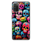 Samsung Galaxy A02S Halloween Spooky Colorful Day of the Dead Skulls Hybrid Protective Phone Case Cover